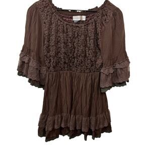 URBAN MANGO Peasant Top‎ Womens M Brown Lace Fairy Goth Whimsigoth Fairycore
